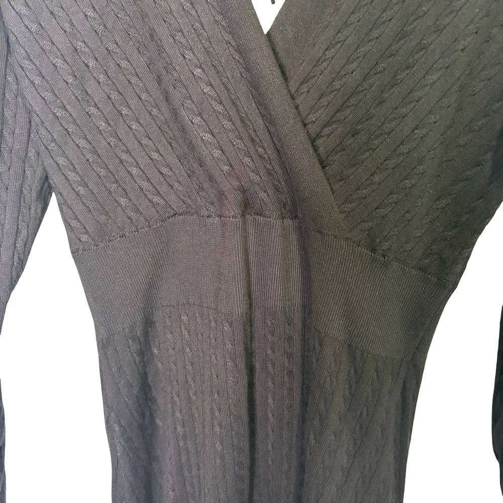 Lucky Brand Cable Knit V-Neck Long Sleeve Dress in Black , Size M NWT_5